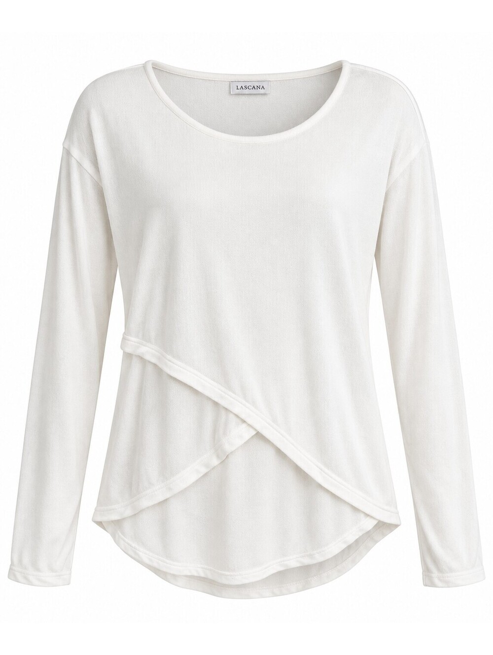 LASCANA Women’s XS S White Ecovero Viscose Crossover Hem Long Sleeve Top